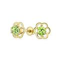 Minimalist Tiny Lime Green CZ Open Flower Stud Earrings Teen Cubic Zirconia Simulated Peridot Real Gold Screw back