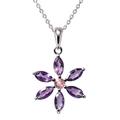 Franki Baker Dainty Pink A+ Tourmaline & Amethyst Gemstone Flower Pendant Necklace 925 Sterling Silver Length 50cm