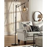 Franklin Iron Works Calyx 66" Cognac Glass and Bronze LED Floor Lamp