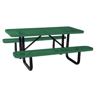 ZORO SELECT 4HUR6 Rectangle Picnic Table, Green, Expanded Metal, 6 Seats, 72 in