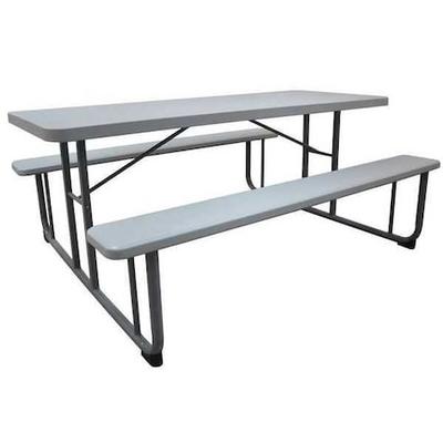 ZORO SELECT 12F621 Rectangle Picnic Table, Gray, Plastic, 57 in L, 29 in H