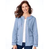 Blair Women's Embroidered Fleece Cardigan - Denim - 2XL - Petite