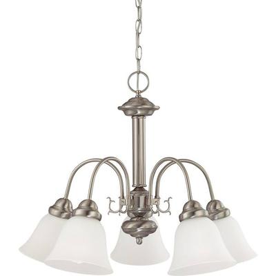 Nuvo Lighting 63240 - 5 Light Brushed Nickel Frosted White Glass Shades Chandelier Light Fixture (60-3240)