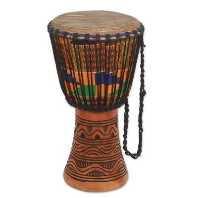 Wood djembe drum, 'Joyous Beat'