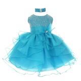 Baby Girls Turquoise Organza Rhine studs Bow Flower Girl Dress 12M
