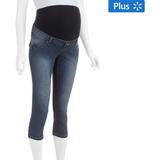 Maternity Plus-Size Full-Panel Denim Capris with Back Flap Pockets