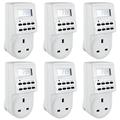 AMOS Digital Timer Plug Switch 12 / 24 Hour 7 Day Socket Programmable Mains LCD Display UK 3 Pin Wall Plug In Electronic AM / PM 12hr / 24hr Time Clock Energy Saver Power Controller Home Security (6 Pack)