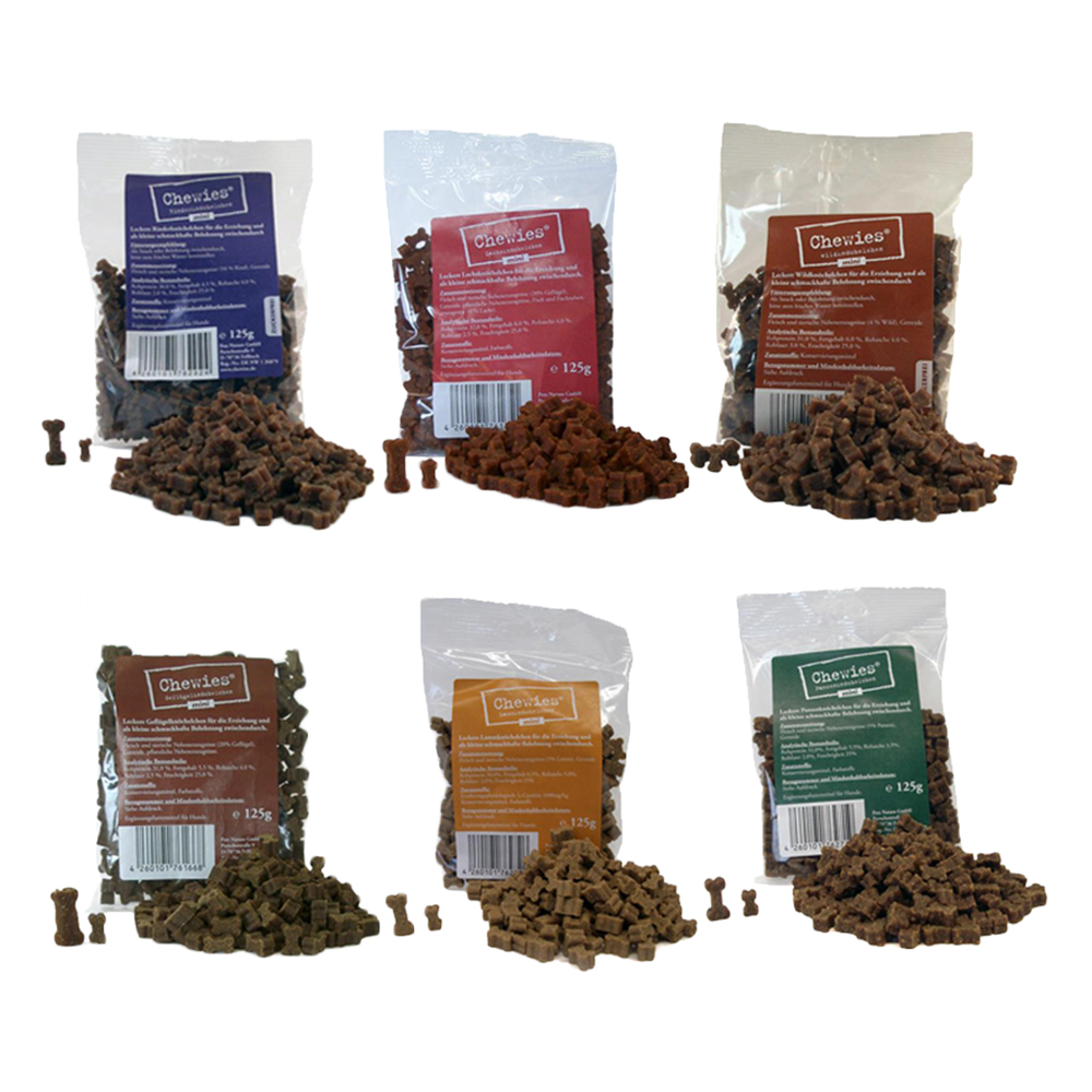 6 x 125 g Mini ossi Chewies - Pollo, Salmone, Agnello, Trippa, Manzo & Selvaggina