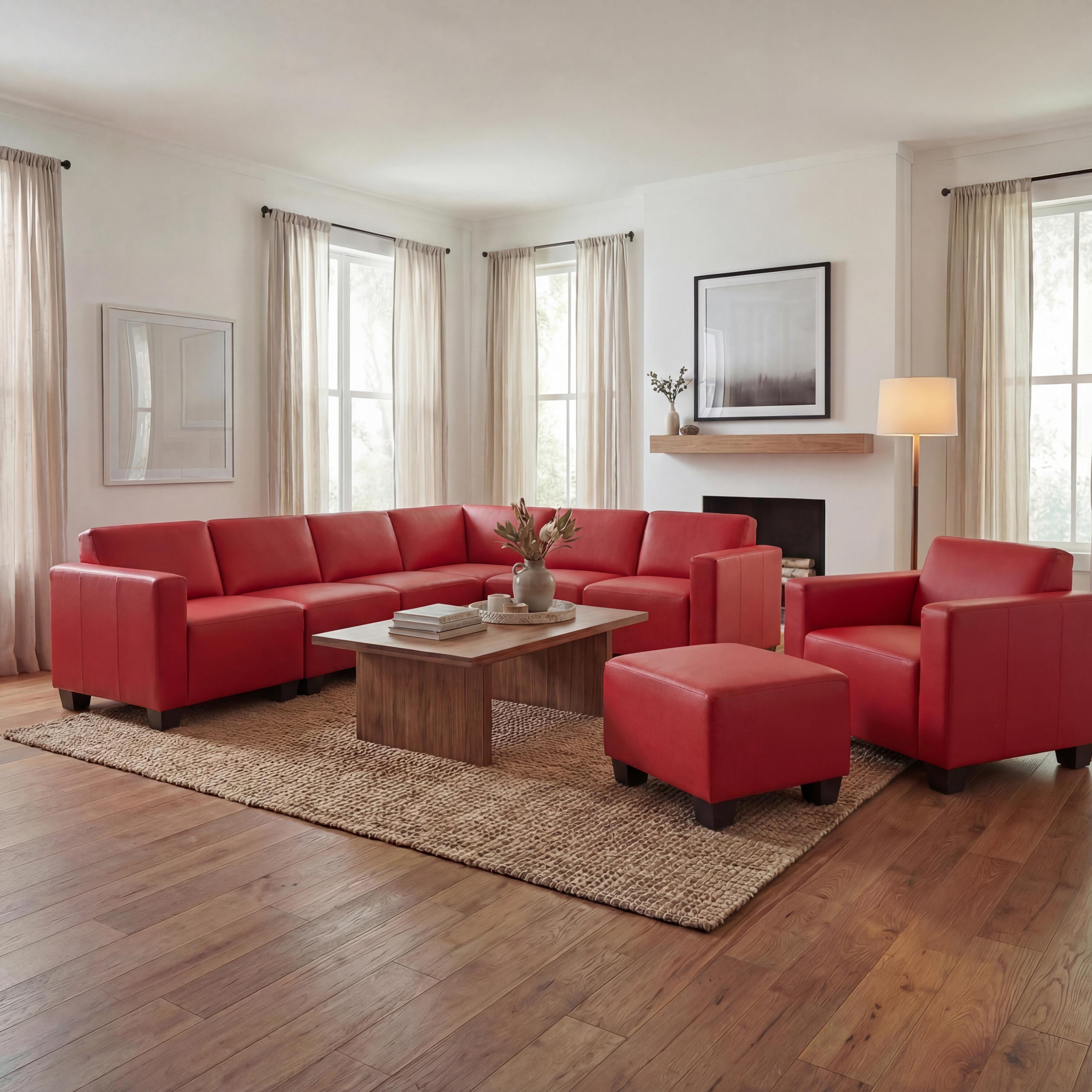 Modular Sofa-System Couch-Garnitur Lyon 6-2, Kunstleder ~ rot Image