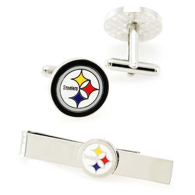Pittsburgh Steelers Silvertone Team Logo Tie Clip & Cufflinks Set