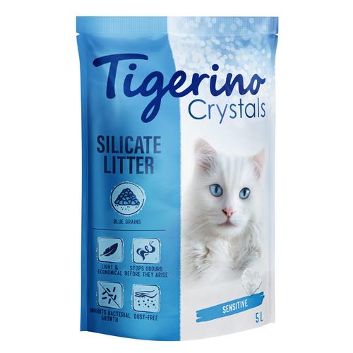 3x 5l Tigerino Crystals bunte Katzenstreu - Sensitive, parfümfrei blau