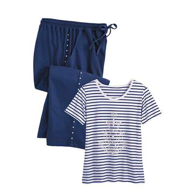 Haband Womens Nautical Stripes Knit Top & Drawstring Waist Capris, Blue/White, Size M Misses Average, A