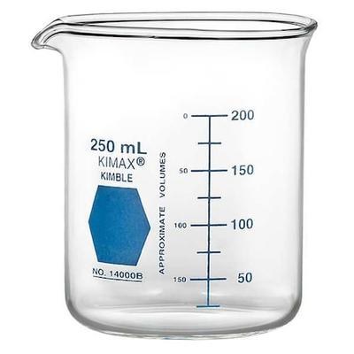 KIMBLE CHASE 14000B-250 Colorware Beaker, Borosilicate Glass, Low Form, 250 mL