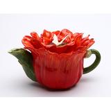 Cosmos Gifts Gerbera Daisy 0.25-qt. Teapot Porcelain China/Ceramic in Red | 3.875 H x 7.25 W x 6 D in | Wayfair 20845