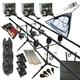 OAKWOOD Full Carp fishing Set Up Complete With 3 x Rods Reels Alarms Landing Net Bait Tackle