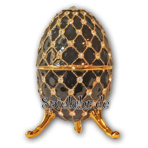Schmuck- Ei Schwarz mit Spieluhr nach Faberge-Art aus emailiertem Metall
