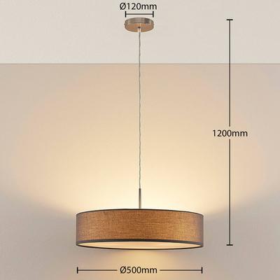 Lindby Hängeleuchte Sebatin, Ø 50 cm, grau, Stoff, E27