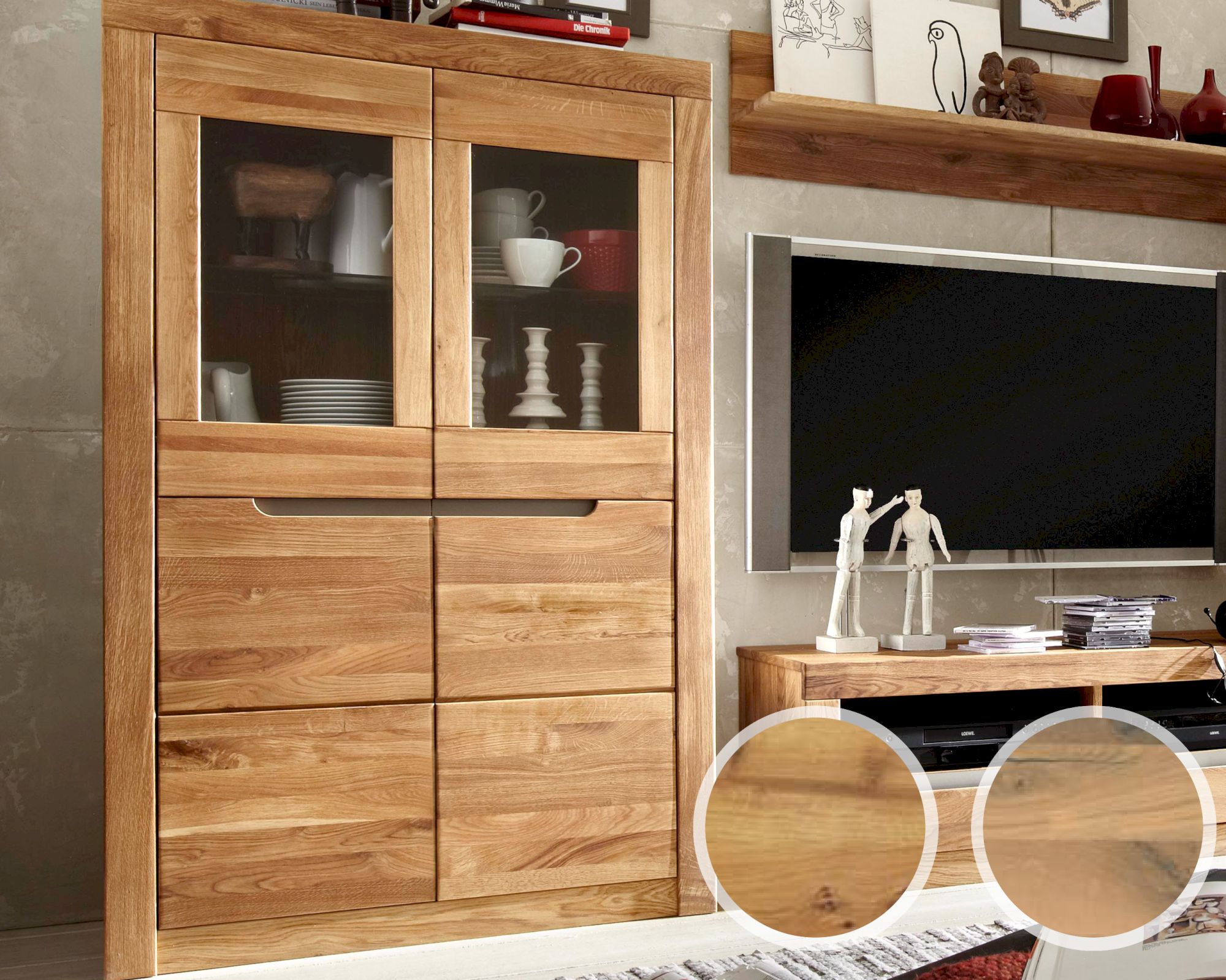 Massivholz »Basel« Vitrine II Wildeiche bianco