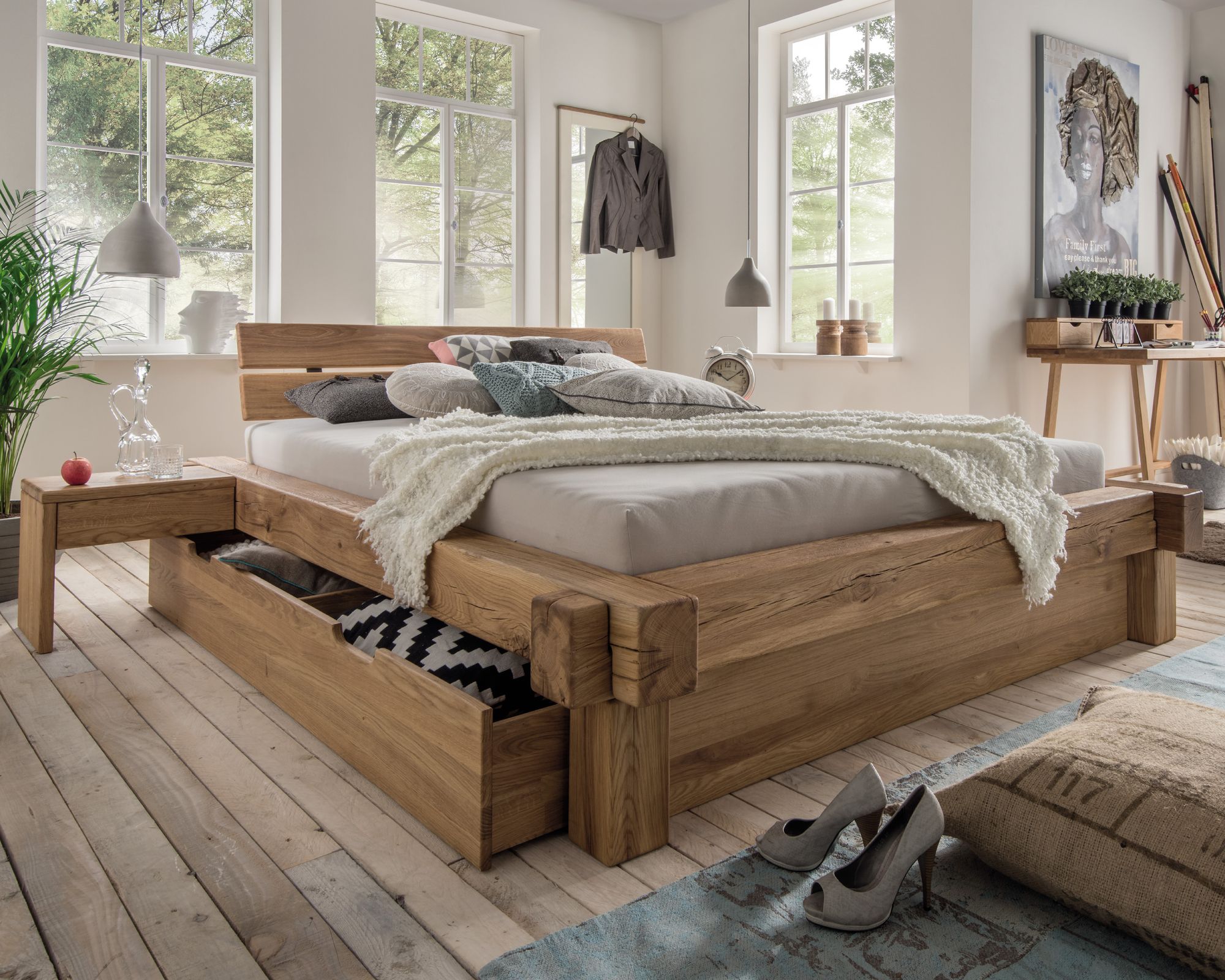 Massivholz »Vancouver 2« Wildeiche Balkenbett 160x200 cm