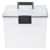 IRIS USA 19 Qt. WEATHERPRO Plastic Office Storage Portable Letter Size File Box with Organizer-Lid and Seal and Secure Latching Buckles Clear
