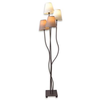 Naeve Leuchten Vierflammige Textil-Stehlampe braun und weiß Image