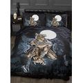 Double Bed Loups Garou, Alchemy Gothic Duvet/Quilt Cover Bedding Set, Werewolf, Full Moon, Wolf, Skulls, Bats, Graveyard, Chains, Black, Blue, Brown, White