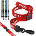 CKB LTD Staff LANYARDS Breakaway Safety Lanyard Pre-Printed Text Neck Strap Swivel Plastic Clip for ID Card Holder - Pull Quick Release Design (Pack of 50, Red)