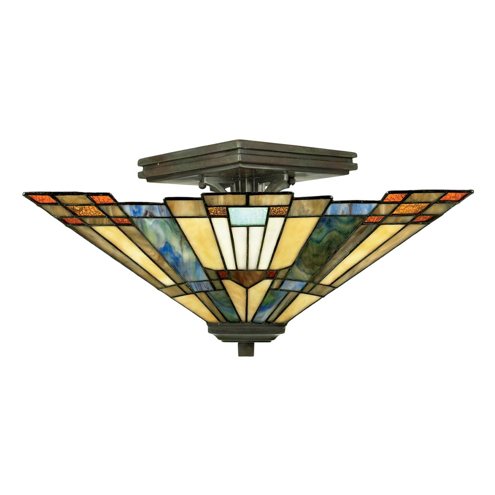 QUOIZEL Tiffany Deckenlampe Inglenook, dimmbar, bronze / altmessing, für Wohn- / Esszimmer, Metall, Tiffany, Deckenlampe