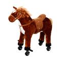 HOMCOM Plush Walking Horse Ride On Toy with Wheels and Realistic Sounds Rocking Horse for Girls Boys 3+ Years Old, 50cm Tall, Brown