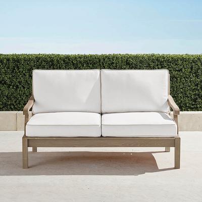 Cassara Loveseat with Cushions in Weathered Teak - Standard, Rain Air Blue - Frontgate