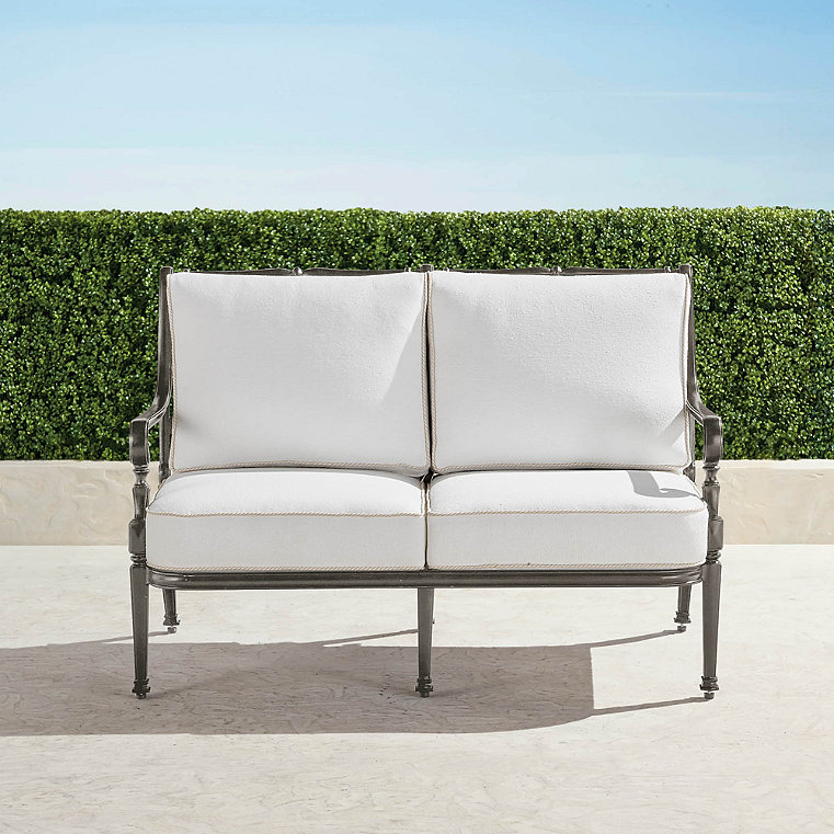 Carlisle Loveseat with Cushions in Slate Aluminum - Sunbrella Rain, Rain Gingko - Frontgate