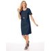 Women's Short-Sleeve Knee-Length Skimmer Dress, Indigo Blue S Misses