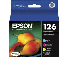 Epson 126 XL 4-Pack High-Yield Ink Cartridges - Black/Cyan/Magenta/Yellow - T126120-BCS