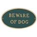 Montague Metal Products Inc. Large Oval Beware of Dog Statement Plaque Sign Metal | 10 H x 18 W x 0.25 D in | Wayfair SP-5L-W-BG