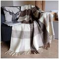 Linen & Cotton Warm Checked Wool Throw/Blanket Devon -100% Pure New Zealand Wool, Brown/Beige/Natural/Cream (140 x 200cm) Plaid For Sofa Bed Couch Settee Armchair Bedspread Single Double Lambswool