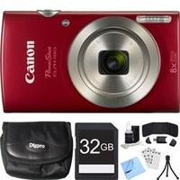 Canon PowerShot ELPH 180 20MP 8x Optical Zoom HD Red Digital Camera 32GB Card Bundle