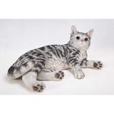 Hi-Line Gift Ltd. Lying Down American Shorthair Cat Statue in Gray | 8 H x 11 W x 18 D in | Wayfair 87757-G