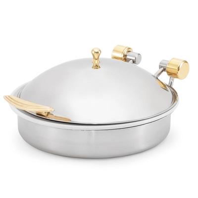Vollrath 46121 6 qt. Intrigue Solid Top Round Induction Chafer with Brass Trim and Stainless Steel F