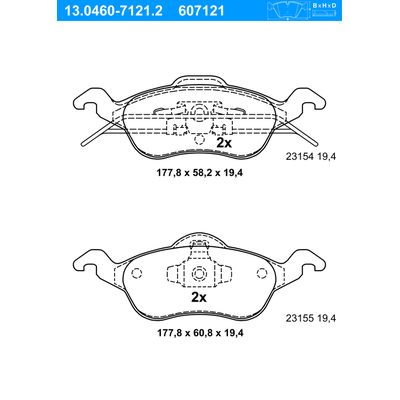 ATE Bremsbelagsatz, Scheibenbremse vorne rechts links für FORD 1107697 1075558 1425406 13.0460-7121.2