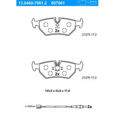 ATE Bremsbelagsatz, Scheibenbremse hinten rechts links für PEUGEOT FIAT CITROËN 425112 425111 9404251248 13.0460-7061.2