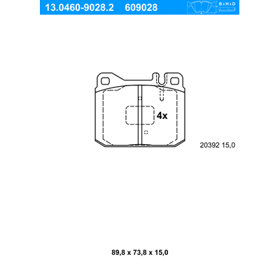 ATE Bremsbelagsatz, Scheibenbremse vorne rechts links für MERCEDES-BENZ A0015863342 0015861842 A0015863642 13.0460-9028.