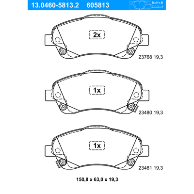 ATE Bremsbelagsatz, Scheibenbremse vorne rechts links für TOYOTA 04465-05280-83 04465-05280 04465-05170 13.0460-5813.2