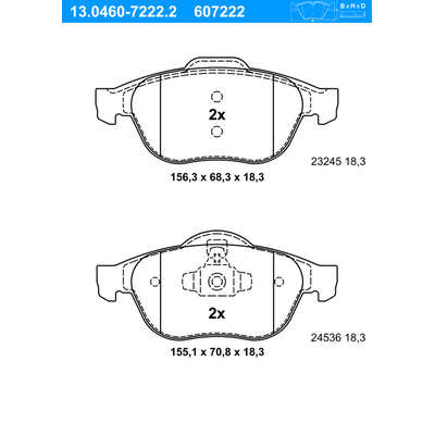 ATE Bremsbelagsatz, Scheibenbremse vorne rechts links für RENAULT 7701209101 8671016705 7701209672 13.0460-7222.2