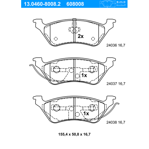 ATE Bremsbelagsatz, Scheibenbremse hinten rechts links für JEEP CHRYSLER 5071948AA 05019805AA 05071948AA 13.0460-8008.2