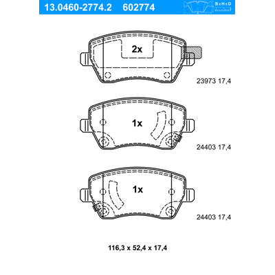 ATE Bremsbelagsatz, Scheibenbremse vorne rechts links für NISSAN D1060-1HA0A D1M60-1HA0B D1060-1HA0C 13.0460-2774.2