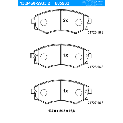 ATE Bremsbelagsatz, Scheibenbremse vorne rechts links für HYUNDAI DAEWOO KIA NISSAN 58101-29A00 41060-80N90 41060-32R94 