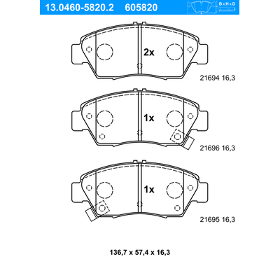 ATE Bremsbelagsatz, Scheibenbremse vorne rechts links für HONDA 45022-S04-V10 45022-S5B-E00 45022-S5A-E50 13.0460-5820.2