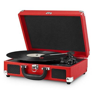 Innovative Technology Bluetooth Suitcase Turntable, Red/Black