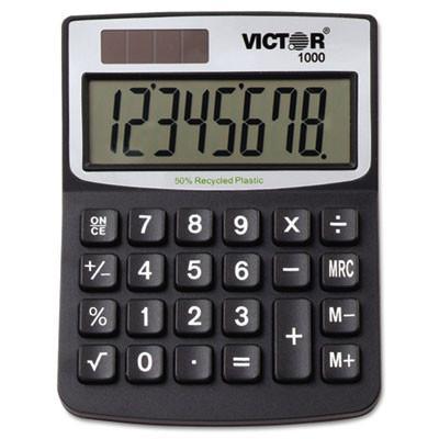 Victor &reg; 1000 Minidesk Calculator, Solar/Battery, 8-Digit Display, Black # VCT1000