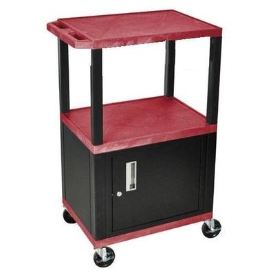 H. Wilson Tuffy 3 Shelf Cart W/Cabinet & Electric - Red Shelves/Black Cab/Legs WT42RC2E-B WT42RC2EB